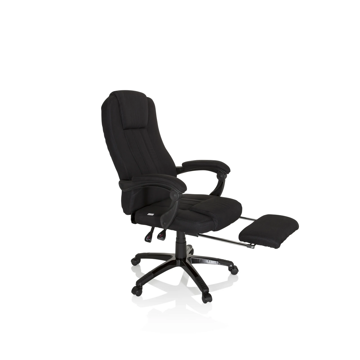 Sillón de oficina Home Office RELAX CL190 negro con reposabrazos y base de cinco ruedas de MyBuero – vista de 360° (vista frontal en diagonal 60°)