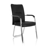 Silla de confidente negra BANDA V con reposabrazos y estructura de patín de hjh OFFICE – vista de 360° (vista frontal en diagonal 40°)