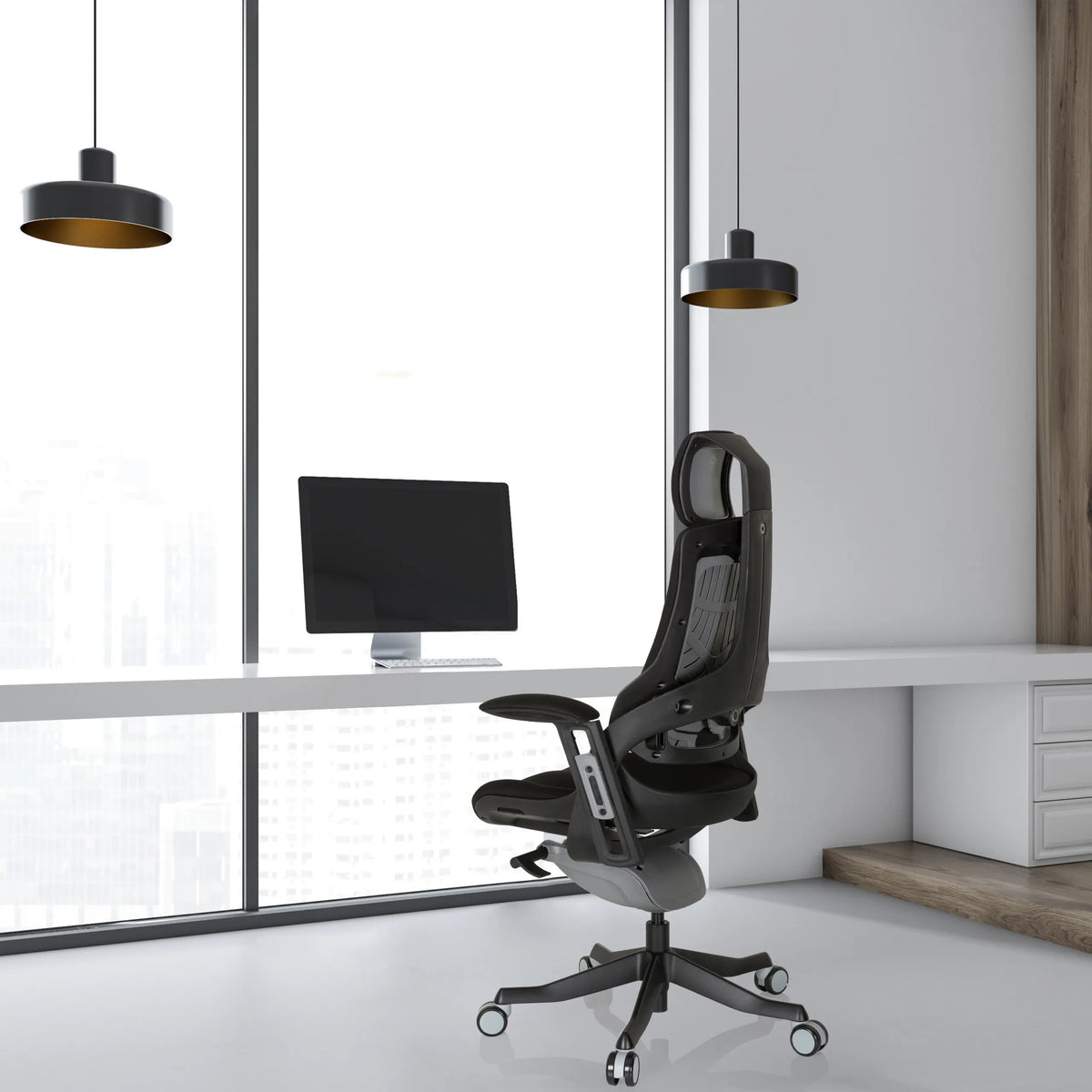 Silla de oficina profesional SPEKTRE BLACK negra con respaldo de malla y tapizado de tela de hjh OFFICE