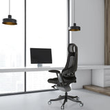 Silla de oficina profesional SPEKTRE BLACK negra con respaldo de malla y tapizado de tela de hjh OFFICE