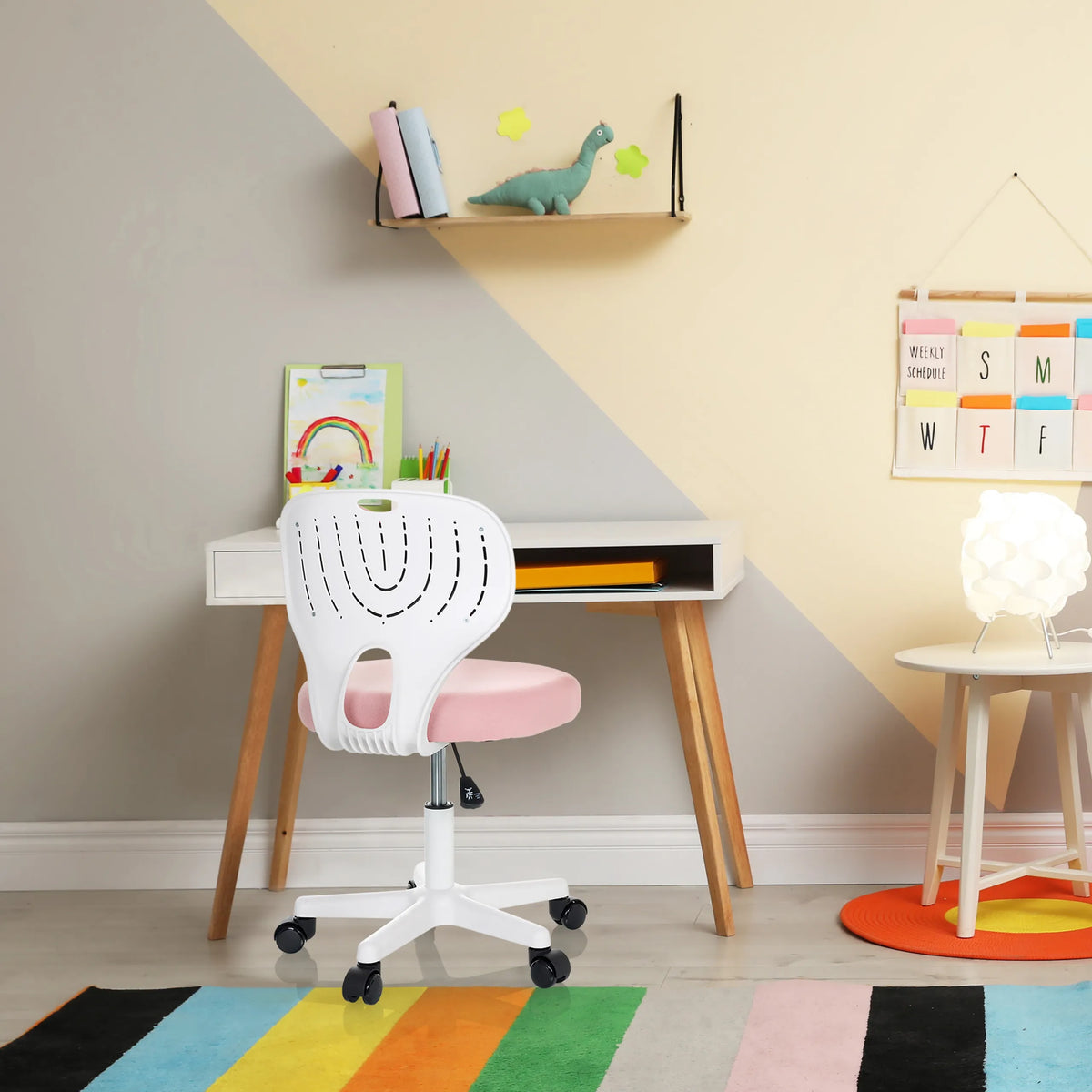 Silla giratoria para niños KIDDY TOP W con respaldo blanco y asiento rosa de hjh OFFICE