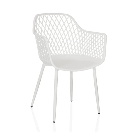Silla de exterior blanca BEGIO L con respaldo de rejilla y reposabrazos de hjh LIVING