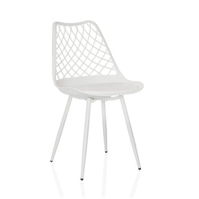 Silla de exterior blanca BEGIO S con respaldo de rejilla y cuatro patas delgadas de hjh LIVING