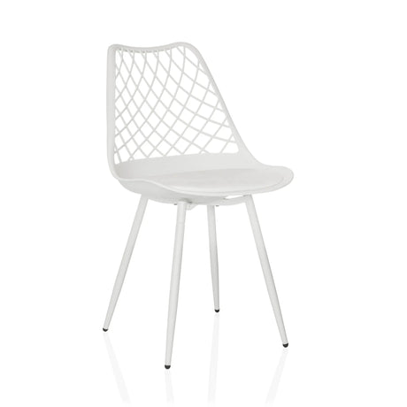 Silla de exterior blanca BEGIO S con respaldo de rejilla y cuatro patas delgadas de hjh LIVING