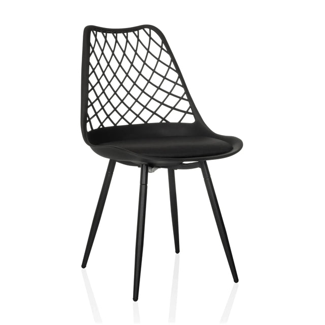 Silla de exterior negra BEGIO S con respaldo de rejilla y cuatro patas delgadas de hjh LIVING