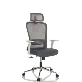 Silla Home Office BELAIA W con revestimiento de malla gris, reposacabezas y reposabrazos blanco-gris de hjh OFFICE
