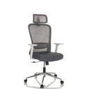 Silla Home Office BELAIA W con revestimiento de malla gris, reposacabezas y reposabrazos blanco-gris de hjh OFFICE