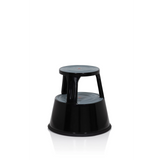 Taburete bajo negro TIO-M II con dos peldaños y superficies antideslizantes de hjh OFFICE – vista de 360° (vista frontal en diagonal 40°)