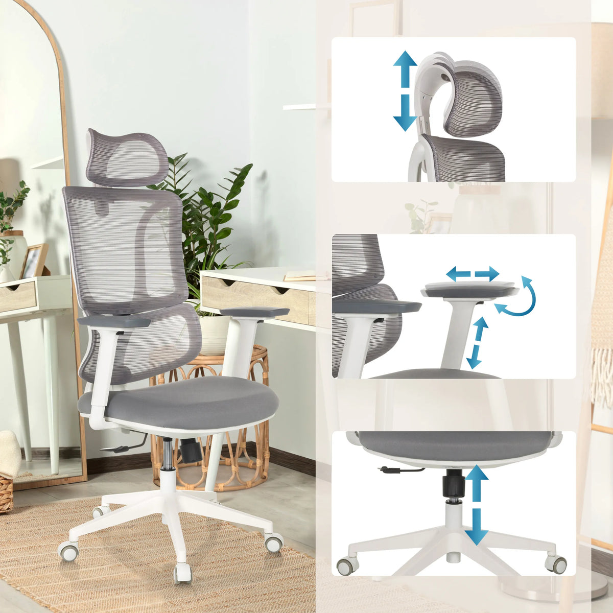 Reposacabezas, reposabrazos y altura del asiento ajustables de la Silla de oficina profesional ERGOMY W de MyBuero