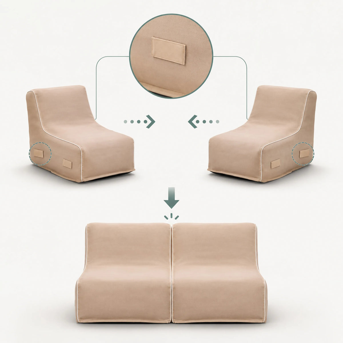 Cierre de velcro para conectar dos Sofás Hinchables beiges Sitzolo Air de hjh LIVING