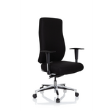 Silla de oficina profesional FORCOM negra con reposabrazos y base de cinco ruedas de hjh OFFICE – vista de 360° (vista frontal en diagonal 40°)