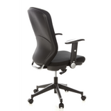 Silla de oficina profesional TRAFFIC 30 negra con reposabrazos y base de cinco ruedas de hjh OFFICE – vista de 360° (vista trasera en diagonal 120°)