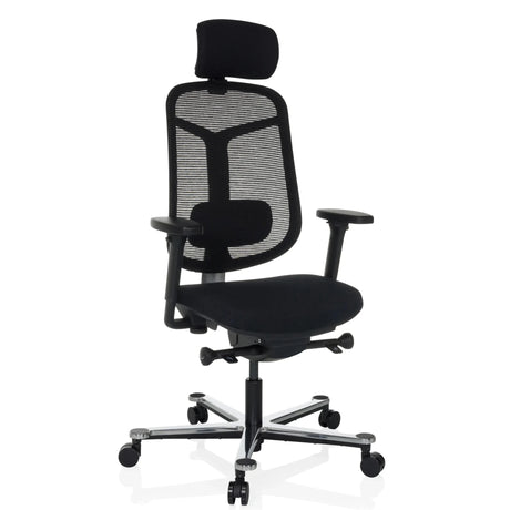 Silla alta gama BICOLORE HIGH en negro con respaldo de malla y base plateada de hjh OFFICE