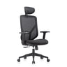 Silla Home Office BLACORE en negro con respaldo de malla, reposacabezas y reposabrazos de MyBuero