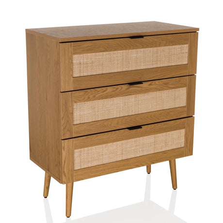 Cómoda BOHEO K de roble con tres cajones y frentes de rejilla vienesa de hjh LIVING