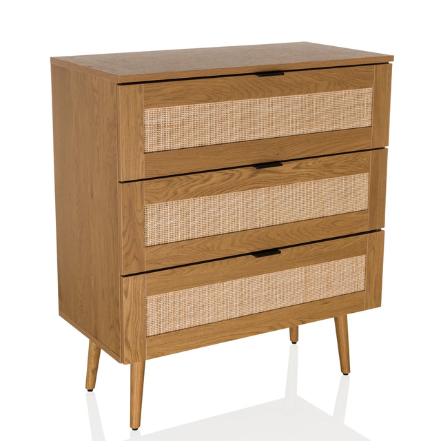 Cómoda BOHEO K de roble con tres cajones y frentes de rejilla vienesa de hjh LIVING