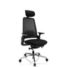 Silla de oficina profesional BRACIO en negro con respaldo de malla, reposacabezas y base de aluminio de hjh OFFICE