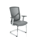 Silla viga voladiza BRETON V W gris con respaldo de malla, reposabrazos y estructura de patín de hjh OFFICE
