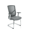 Silla viga voladiza BRETON V W gris con respaldo de malla, reposabrazos y estructura de patín de hjh OFFICE