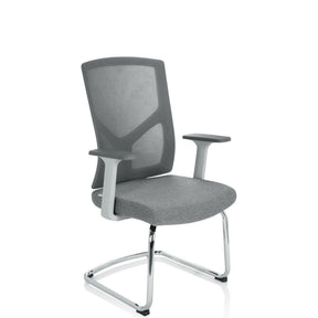 Silla viga voladiza BRETON V W gris con respaldo de malla, reposabrazos y estructura de patín de hjh OFFICE