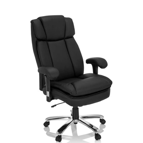 Silla giratoria BUILDER XXL I de cuero sintético negro con reposabrazos y base de estrella de hjh OFFICE