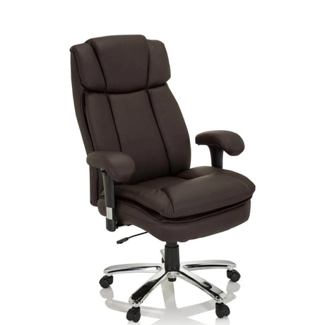Silla giratoria BUILDER XXL I de cuero sintético marrón oscuro con base brillante de hjh OFFICE
