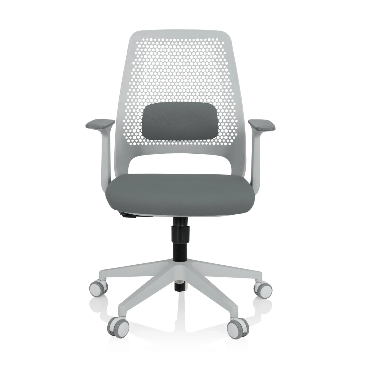 Silla Home Office PARFERIO W gris con respaldo de malla y base de cinco ruedas de hjh OFFICE – vista de 360° (vista frontal 0°)