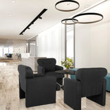 Tres sillones de diseño CARIPITO negros con tapicería de tela en un entorno de oficina moderno de hjh LIVING