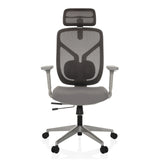 Silla alta gama CASSILIS W gris con respaldo de malla y base de cinco ruedas de hjh OFFICE – vista de 360° (vista frontal 0°)