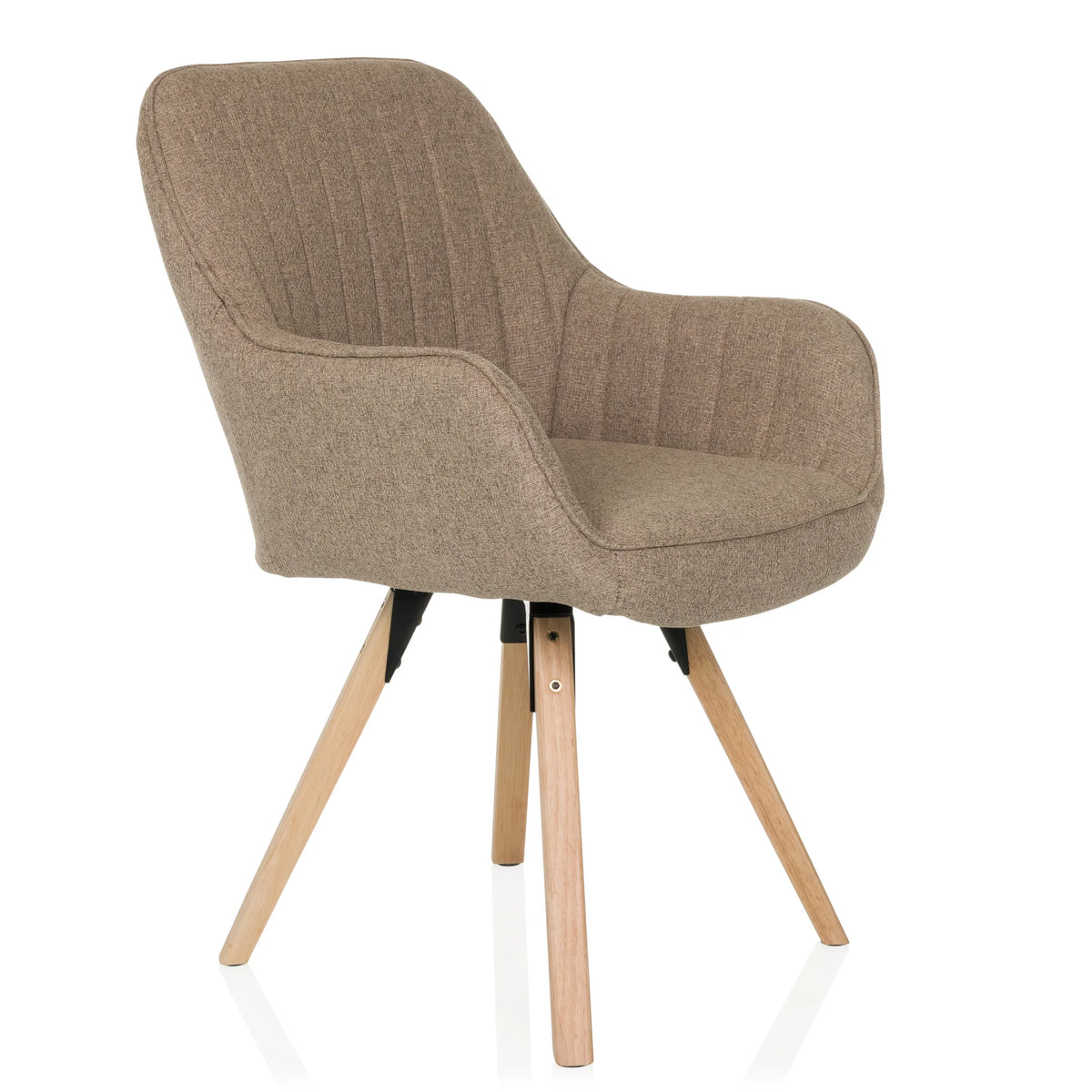 Silla tapizada beige SCANDI SOFT con funda de tela estructurada y cuatro patas de madera de hjh LIVING – vista de 360° (vista frontal en diagonal 45°)