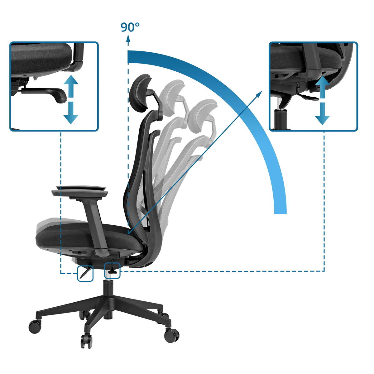 Ajuste de altura de los reposabrazos e inclinación del respaldo de la Silla de oficina profesional Vivadapt de hjh OFFICE