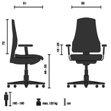 Technische Zeichnung des Profi-Chefsessels CURYO mit einer maximalen Belastung von 120 kg von hjh OFFICE