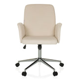 Silla Home Office SOLAO CORD en color beige con tapicería acanalada y base de cinco ruedas de hjh OFFICE – vista de 360° (vista frontal 0°)
