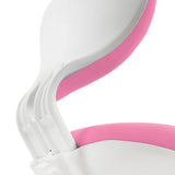 Vista lateral detallada de la carcasa de plástico blanco y el acolchado rosa de la silla giratoria para niños KID VIVO de hjh OFFICE