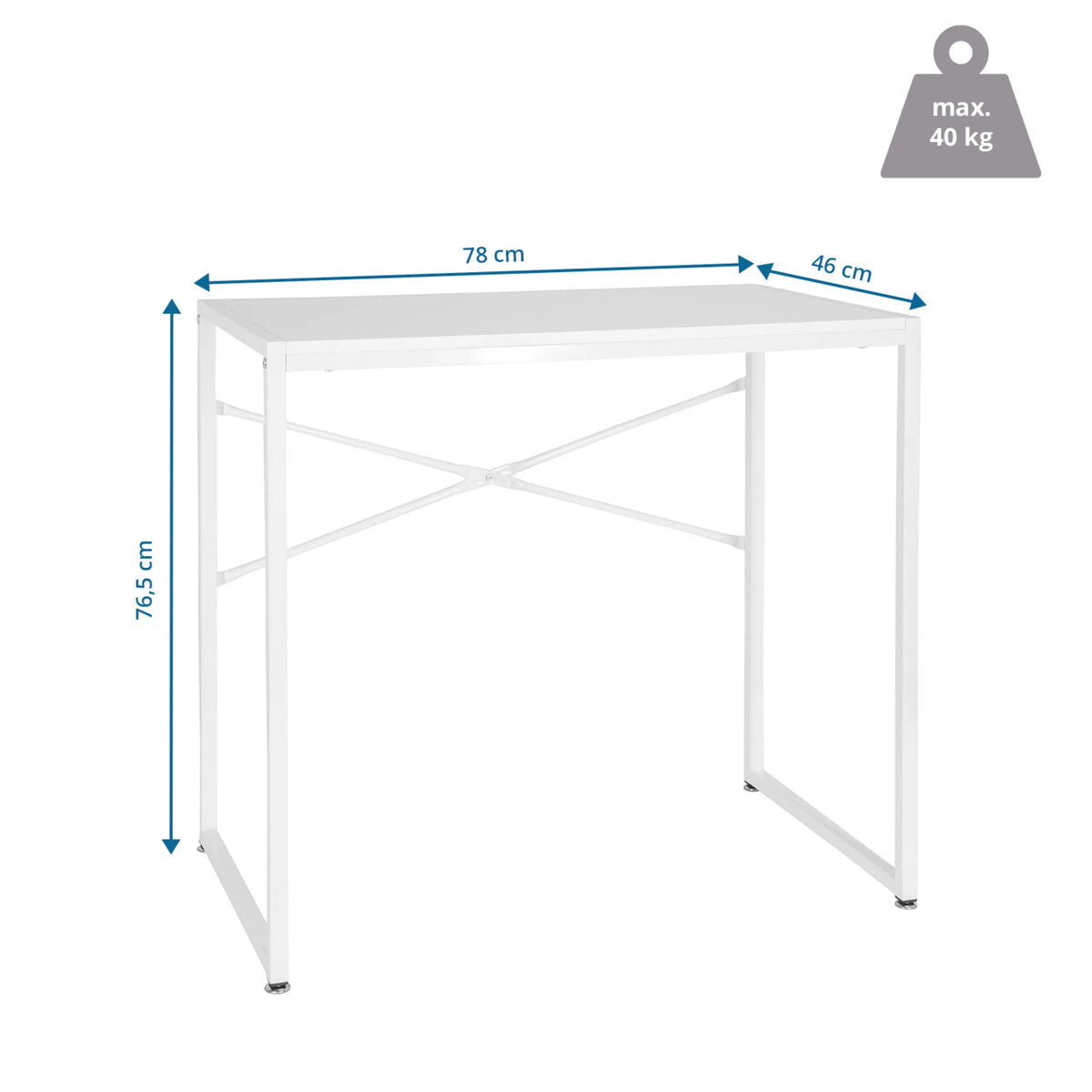 Dibujo dimensional del Escritorio EASY UP H I de 78 × 46 cm y una carga máxima de 40 kg de hjh OFFICE