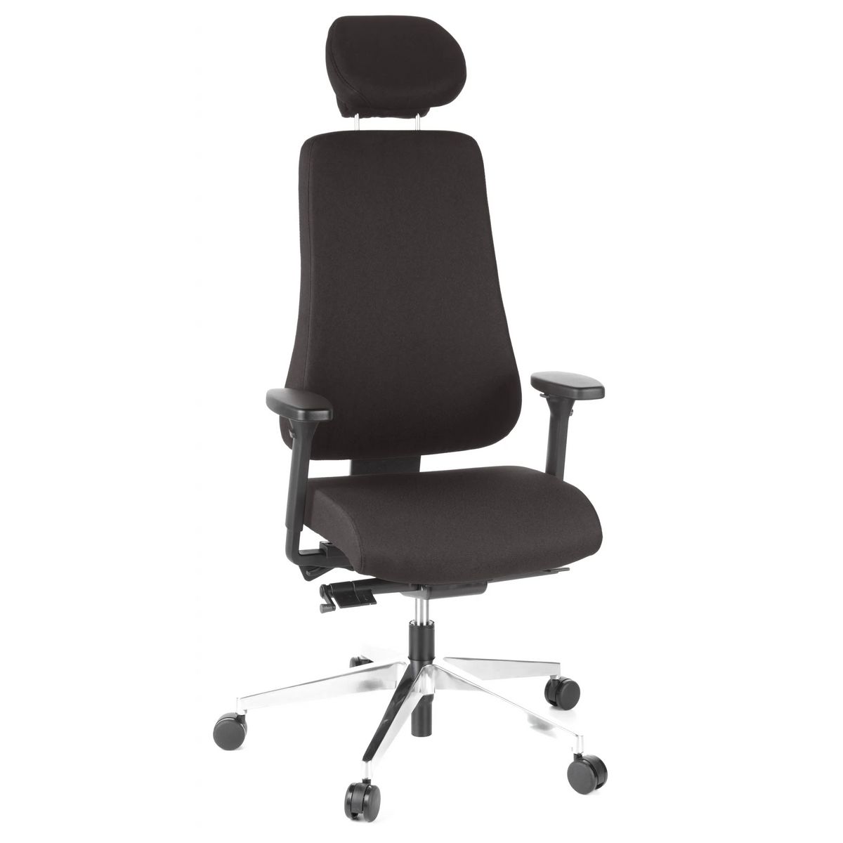 Silla de oficina profesional PRO-TEC 400 negra con reposacabezas, reposabrazos y base de cinco ruedas de hjh OFFICE – vista de 360° (vista frontal 20°)