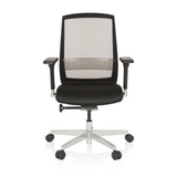 Silla alta gama FOUNTAINE negra con respaldo de malla y base de cinco ruedas de hjh OFFICE – vista de 360° (vista frontal 0°)