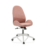Silla Home Office AVEA rosa con reposabrazos y base blanca de cinco ruedas de hjh OFFICE – vista de 360° (vista frontal en diagonal 40°)