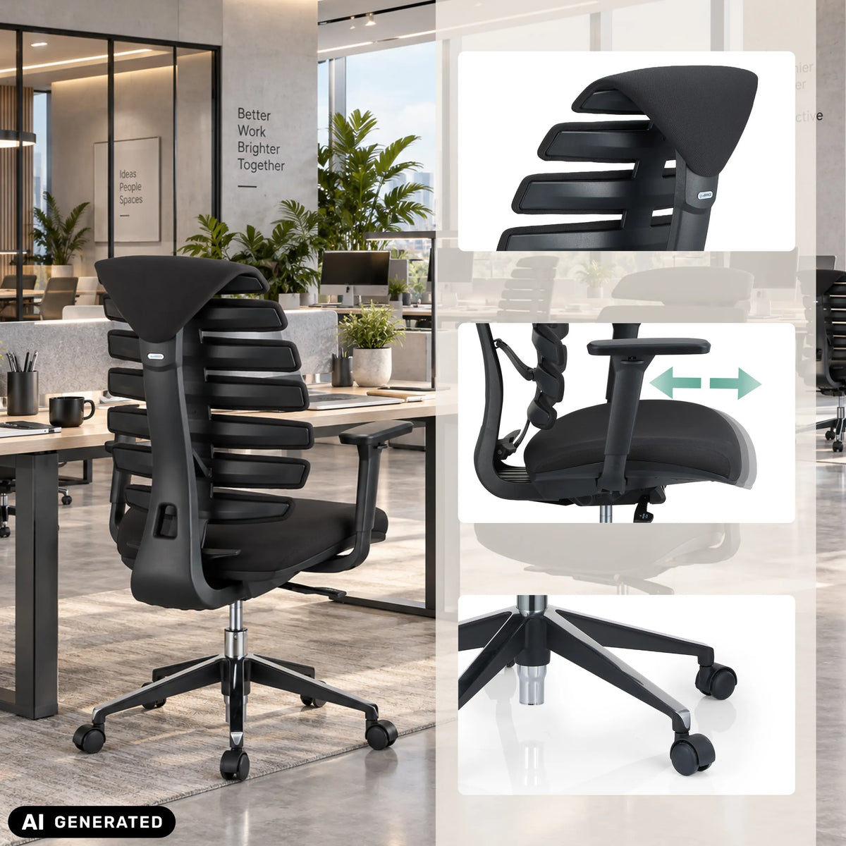 Silla de oficina profesional ERGO LINE II en color negro con reposabrazos ajustables y ruedas de hjh OFFICE