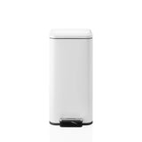 Papelera Clean Square blanca con pedal plateado de hjh OFFICE – vista de 360° (vista frontal 0°)