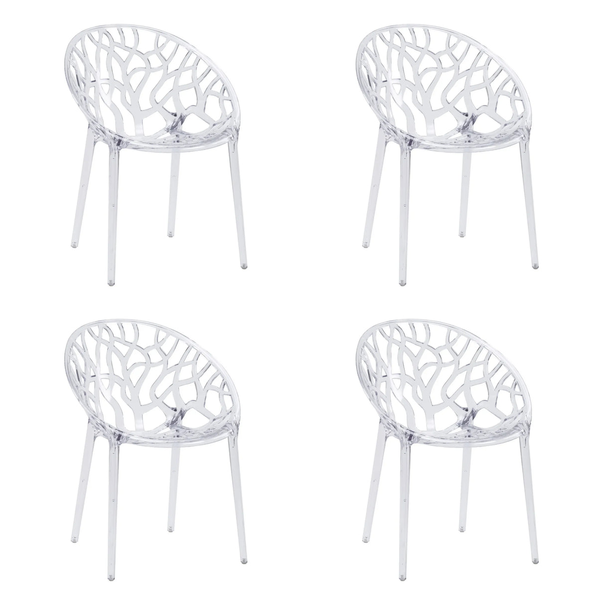 Set de cuatro sillas de cuatro patas Artifo T transparentes con respaldo de patrón orgánico de hjh LIVING