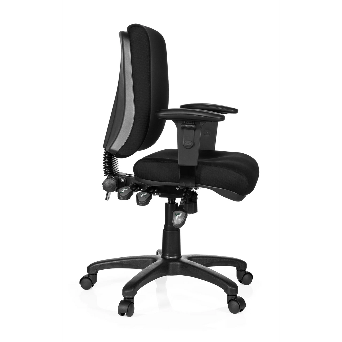 Silla de oficina profesional ZENIT BASE negra con reposabrazos y base de cinco ruedas de hjh OFFICE – vista de 360° (vista lateral 80°)