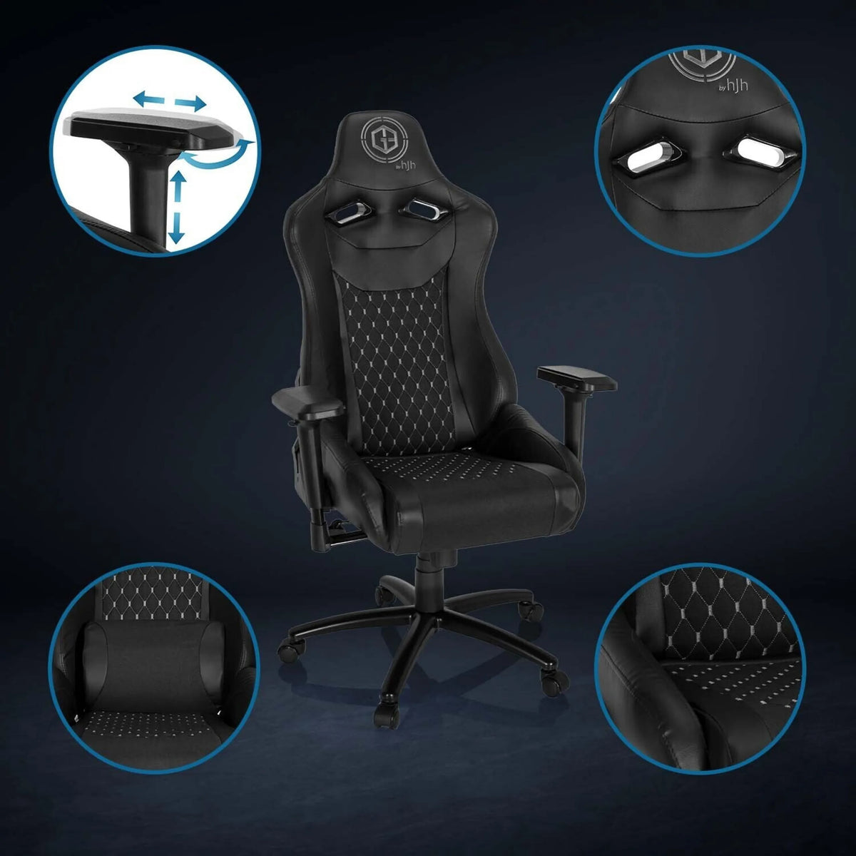 Silla gaming GAMEBREAKER SX 04 en negro con reposabrazos ajustables y tapizado acolchado de hjh OFFICE
