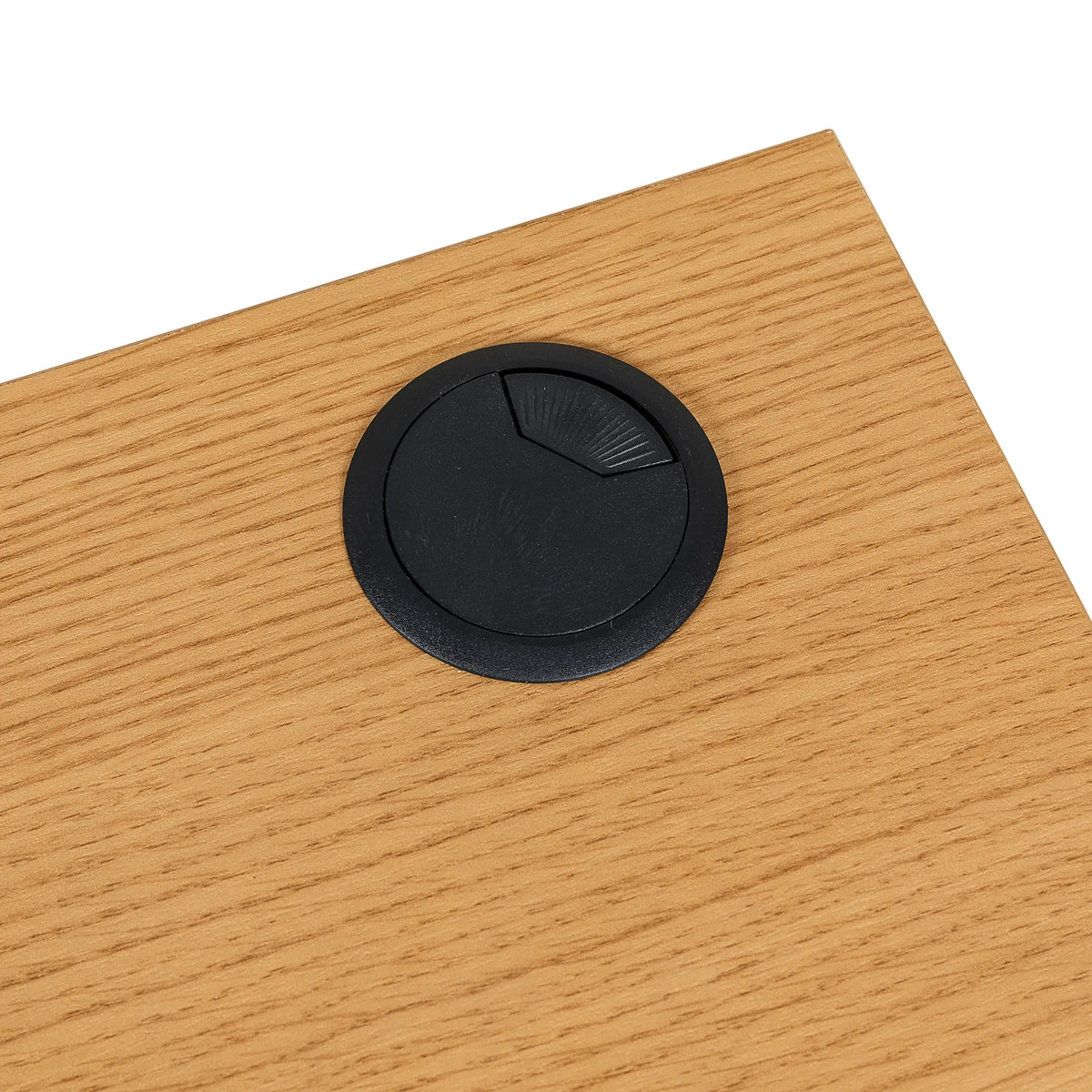 Pasacables negro en el tablero de madera de roble del Escritorio BERGA de hjh LIVING