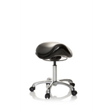 Taburete de silla de montar ORTHO SIT negro con cruceta para pies y cinco ruedas de hjh OFFICE – vista de 360° (vista frontal 20°)