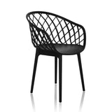Silla nórdica BEGIO B negra con respaldo de rejilla y cuatro patas de hjh OFFICE – vista de 360° (vista frontal en diagonal 45°)