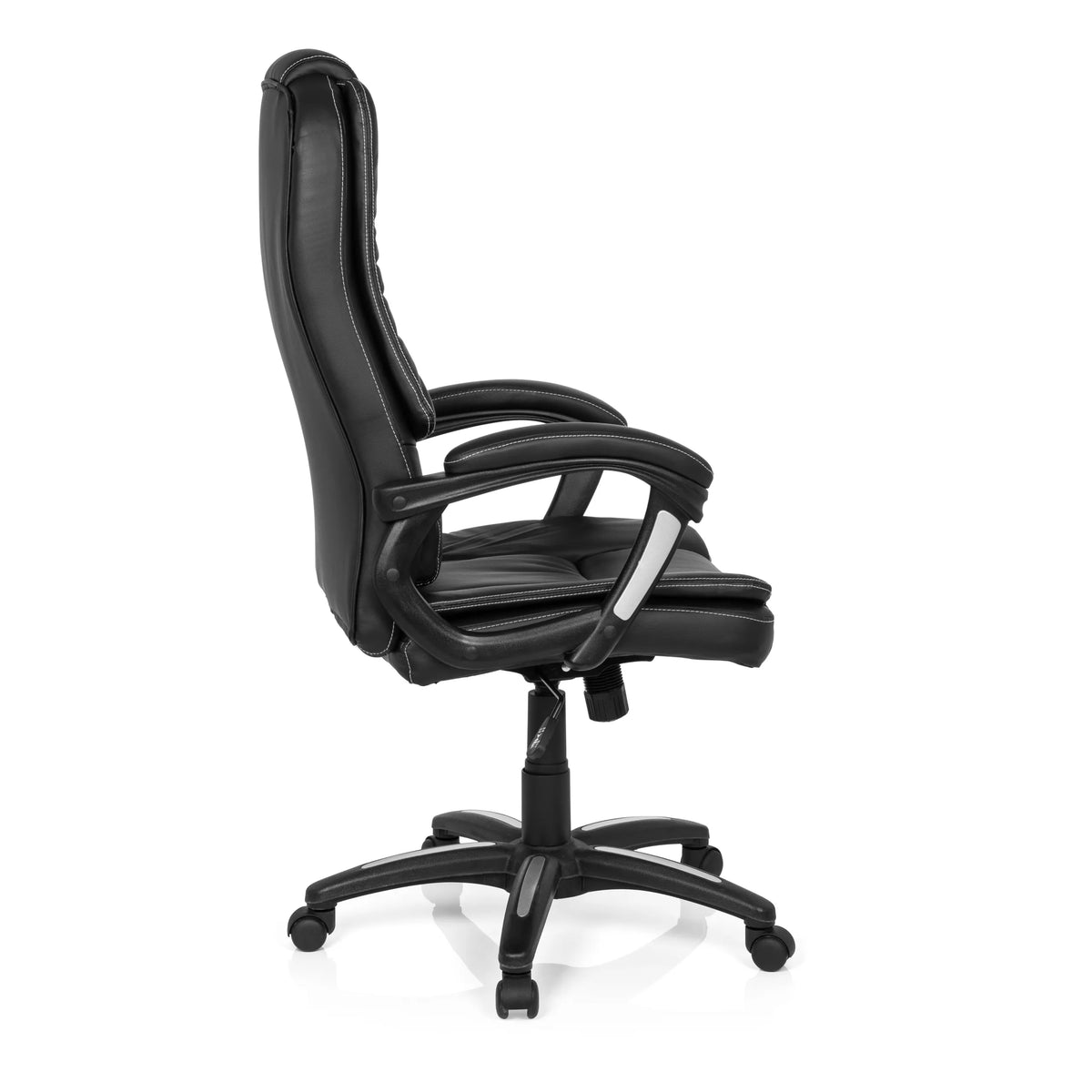 Silla Home Office RELAX CL120 negra con acolchado y base de cinco ruedas de MyBuero – vista de 360° (vista lateral 100°)