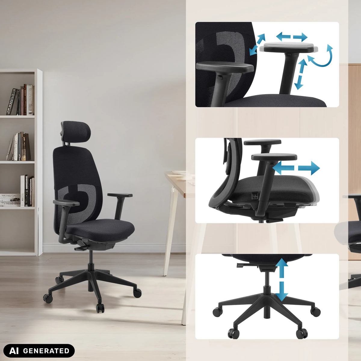 Reposabrazos y altura del asiento ajustables de la silla de oficina profesional Skandis Pro de hjh OFFICE (imagen generada por IA)