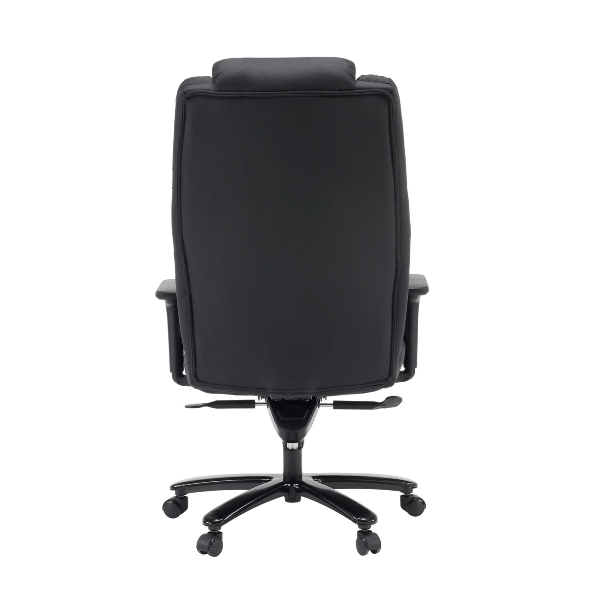 Vista posterior de la silla giratoria XXL Pullmann Gen2 de cuero sintético negro con cinco ruedas dobles de hjh OFFICE
