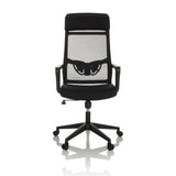 Silla Home Office NEKEO negra con respaldo de malla y base de cinco ruedas de hjh OFFICE – vista de 360° (vista frontal 0°)